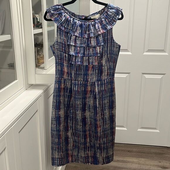 kate spade Dresses & Skirts - KATE SPADE Silk Shift Dress Ruffle Neckline Multicolor Sleeveless, Size 6